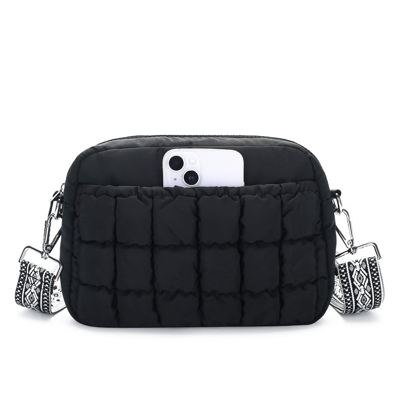 Herald Small Puffer Crossbody Bags for Women, Lightweight Nylon Quilted Shoulder Purse Handbag with Multiple Pockets (New Black) - Image 1