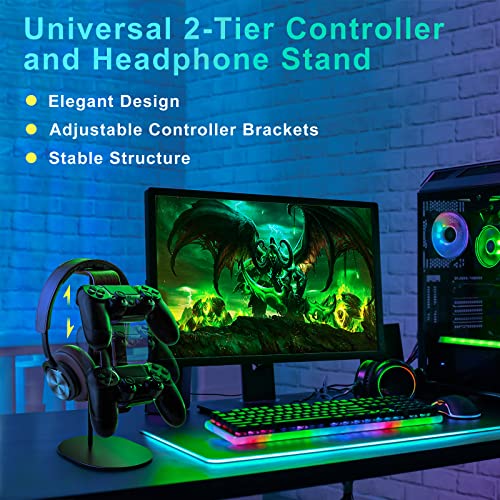 QinCoon Controller and Headset Holder Aluminum and Wood Gaming Controller Headphone Stand for PS5 PS4 Xbox One Nintendo Switch Universal Desk Game Accessories - Image 3