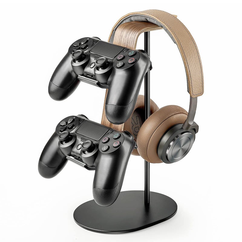 QinCoon Controller and Headset Holder Aluminum and Wood Gaming Controller Headphone Stand for PS5 PS4 Xbox One Nintendo Switch Universal Desk Game Accessories - Image 2