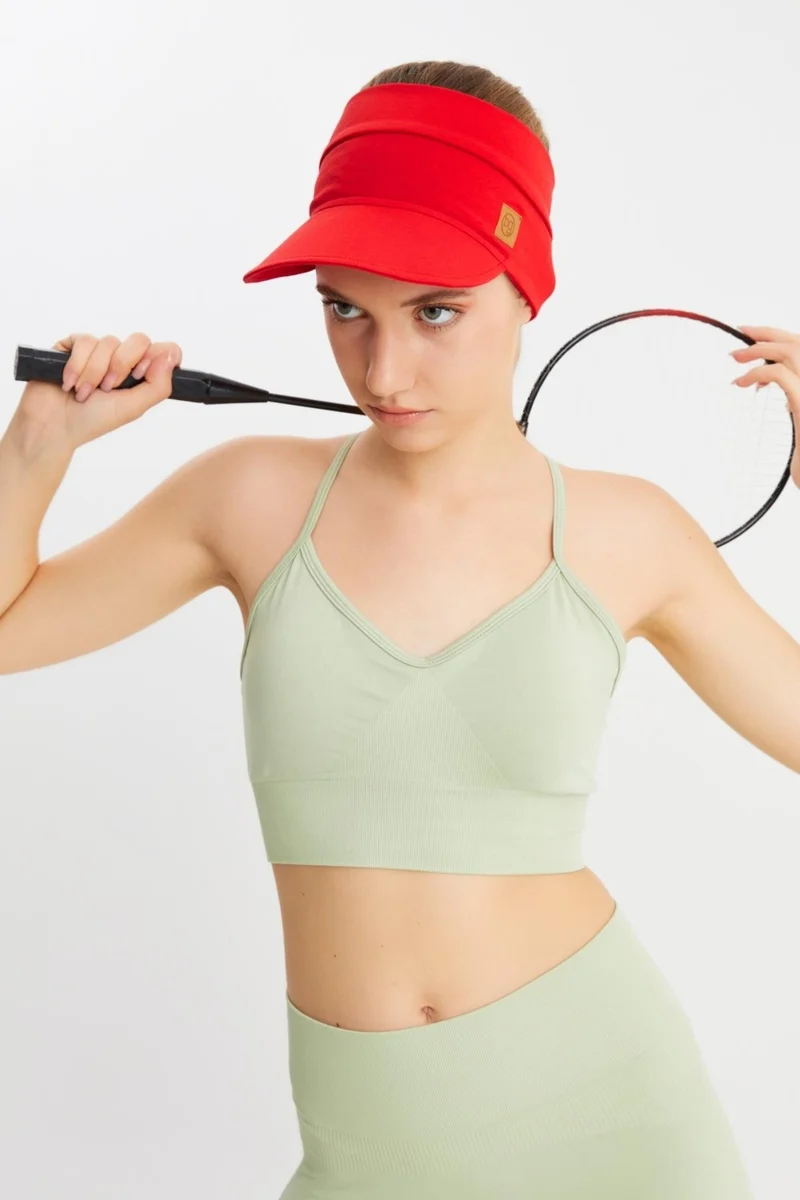 بوتيكجيز Women's Red UV Protection Foldable Open Top Soft Brim 100% Cotton Combed Tennis Visor Hat