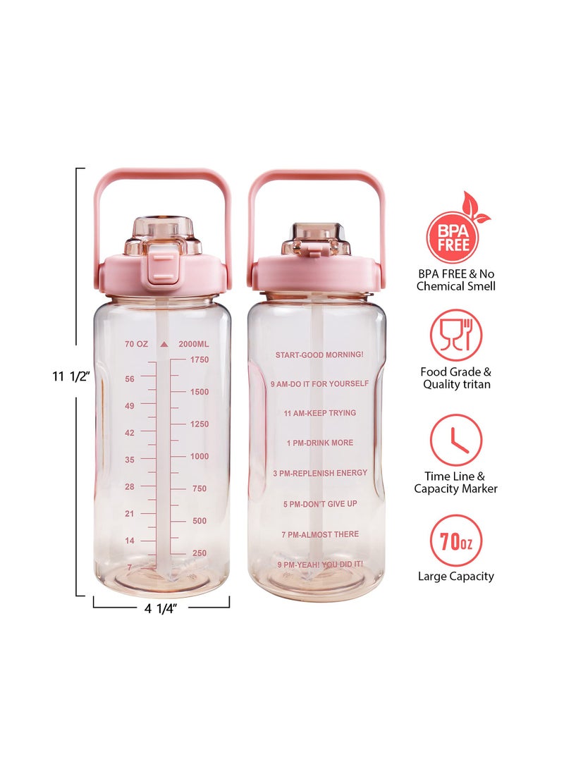 SYOSI Inspirational Water Bottle with Straw & Time Marker to Drink, Leakproof BPA Free Sport Water Jug, 2000ML Half Gallon Water Bottle with Sleeve for Daily Workout Gym Sport, Pink - Image 2