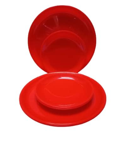Everbuy Unbreakable Light Weight Dinner Set of 12 pcs 6 Full Plates, 6 Quarter Plates Set, Color- Cherry Red - Image 5