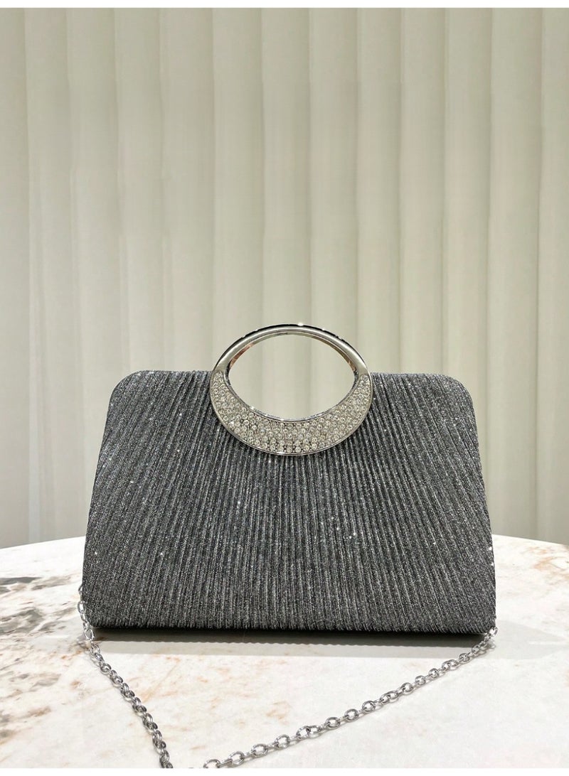 شنطة ساتشيل نسائية  لامعة مرصعة بالأحجار حقيبة يد فاخرة وسلسلة قابلة للفصل للارتداء على الكتف - Image 2