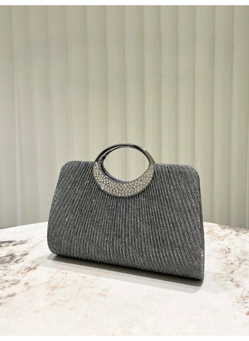 شنطة ساتشيل نسائية  لامعة مرصعة بالأحجار حقيبة يد فاخرة وسلسلة قابلة للفصل للارتداء على الكتف - Image 4