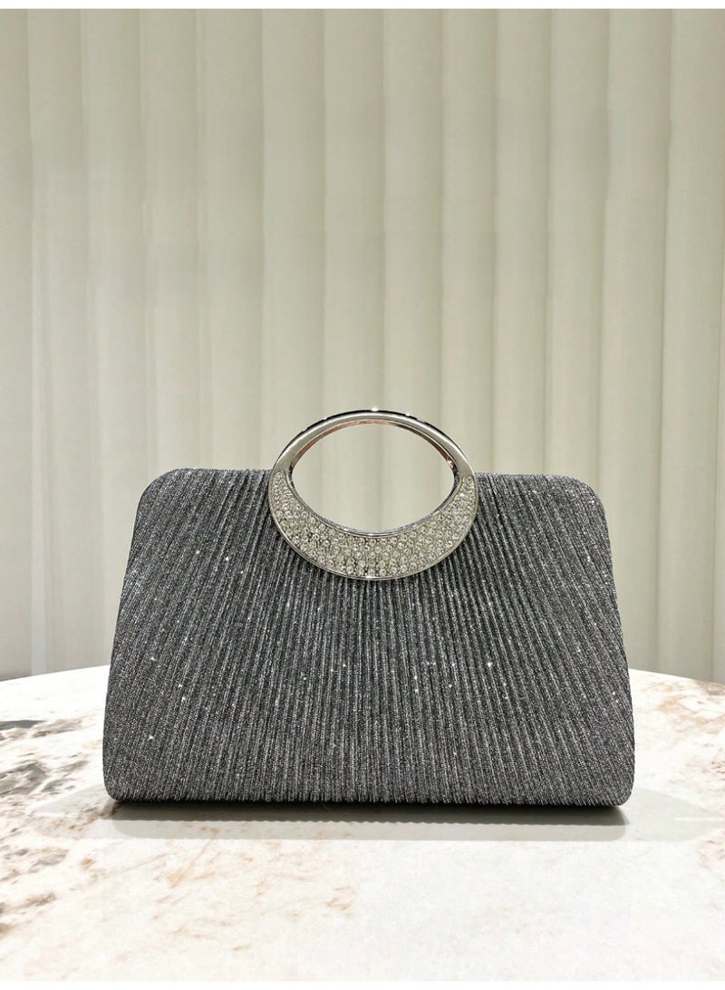 شنطة ساتشيل نسائية  لامعة مرصعة بالأحجار حقيبة يد فاخرة وسلسلة قابلة للفصل للارتداء على الكتف - Image 1