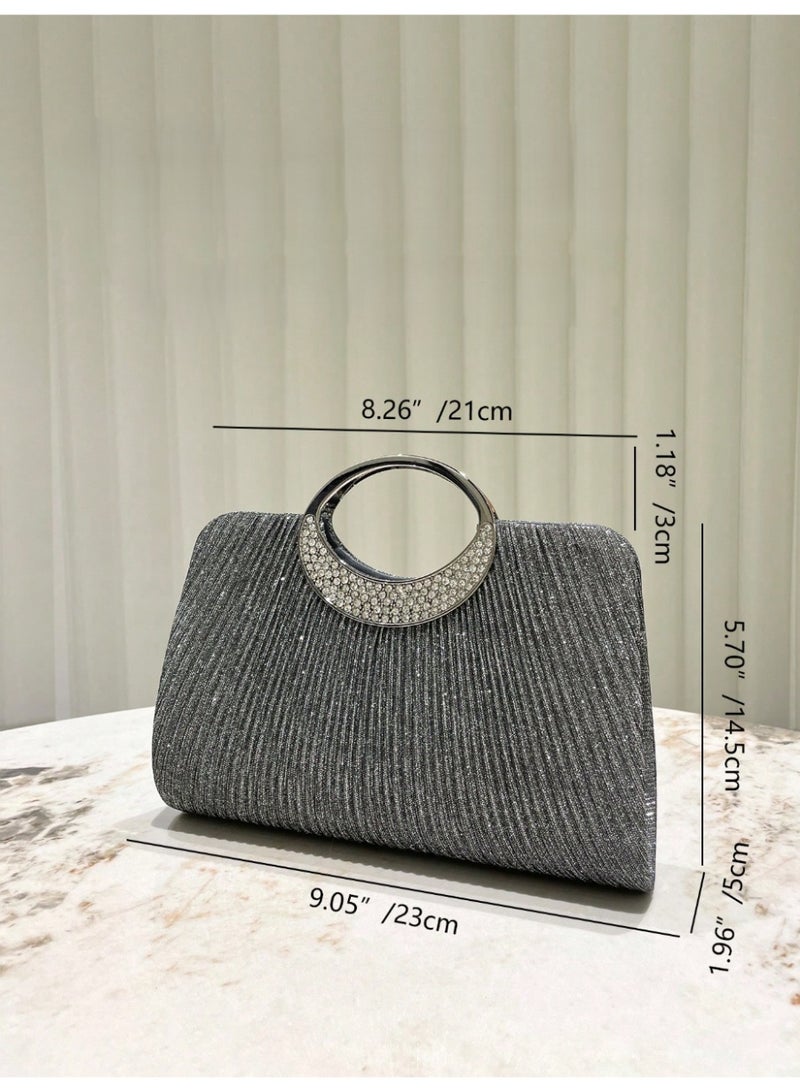 شنطة ساتشيل نسائية  لامعة مرصعة بالأحجار حقيبة يد فاخرة وسلسلة قابلة للفصل للارتداء على الكتف - Image 3