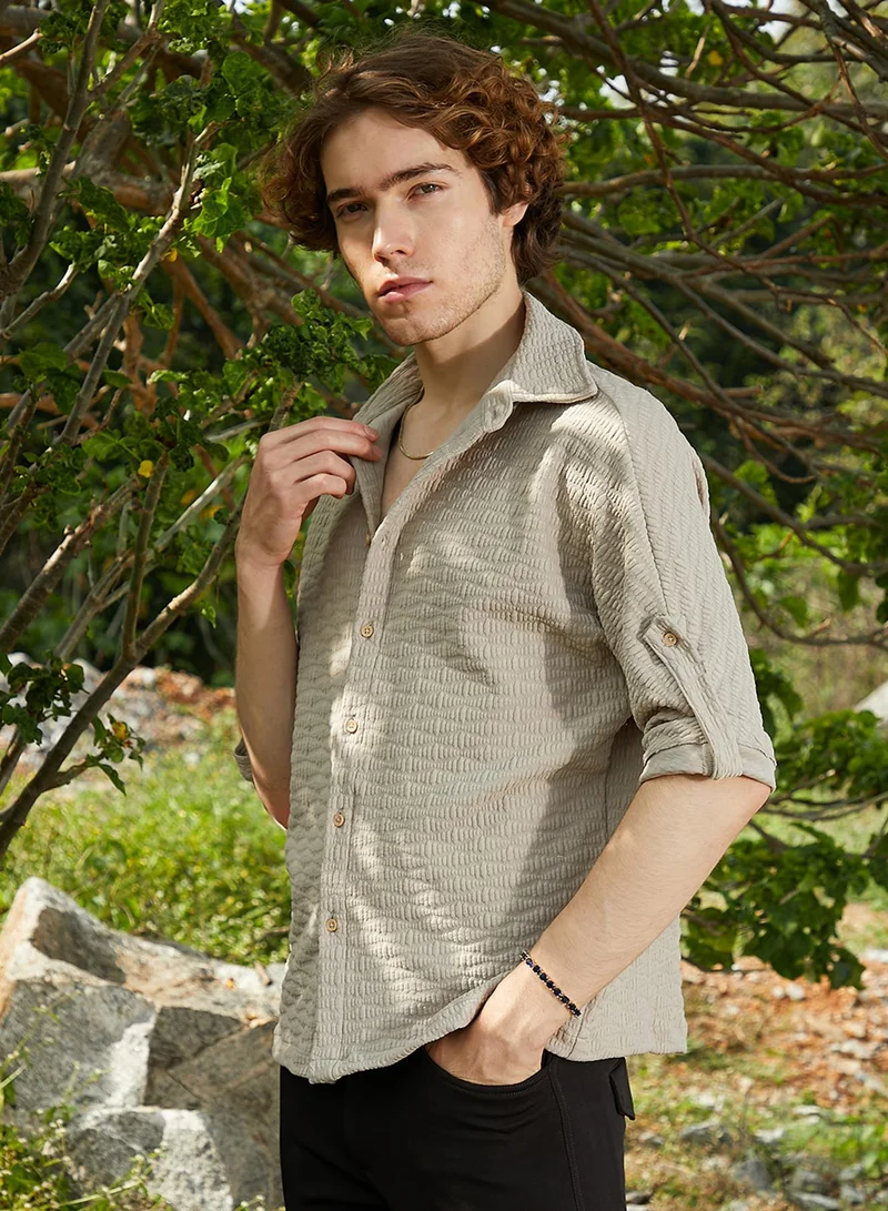 Campus Sutra Men's Hazelnut Beige Wavelength-Tactile Shirt