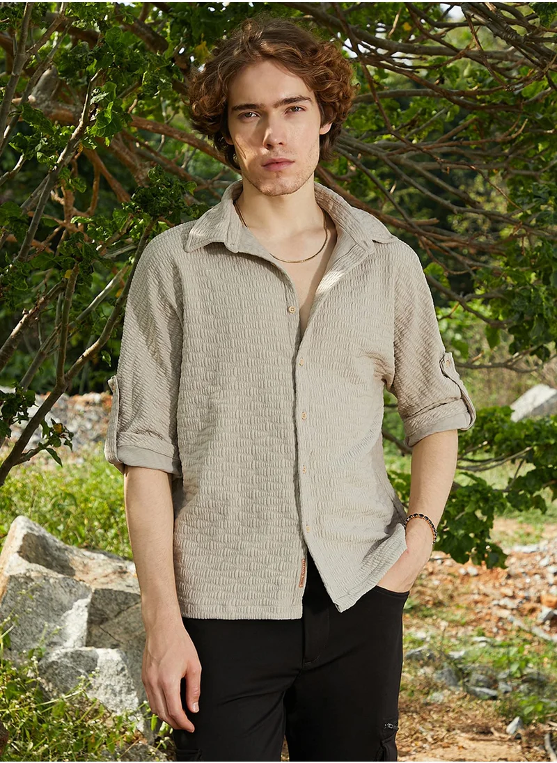 Campus Sutra Men's Hazelnut Beige Wavelength-Tactile Shirt