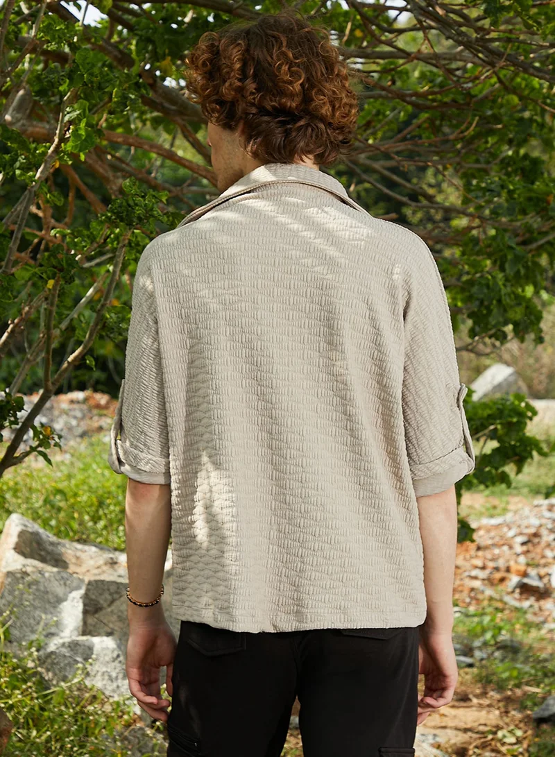 Campus Sutra Men's Hazelnut Beige Wavelength-Tactile Shirt