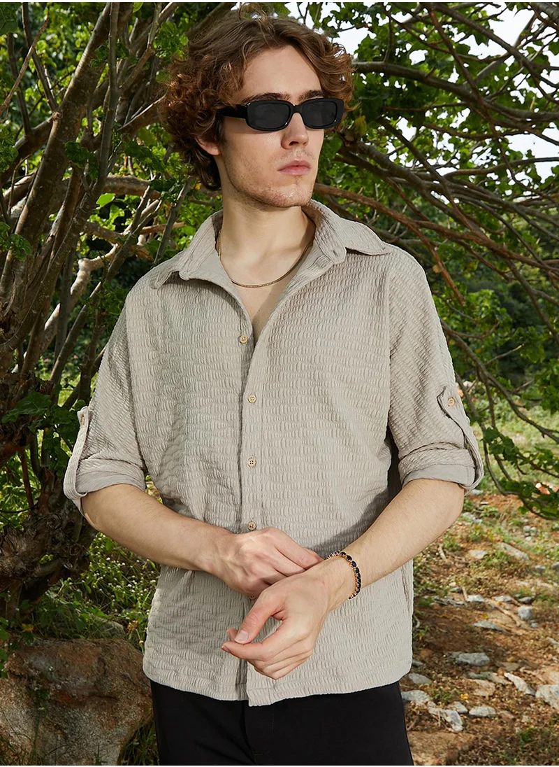 Campus Sutra Men's Hazelnut Beige Wavelength-Tactile Shirt