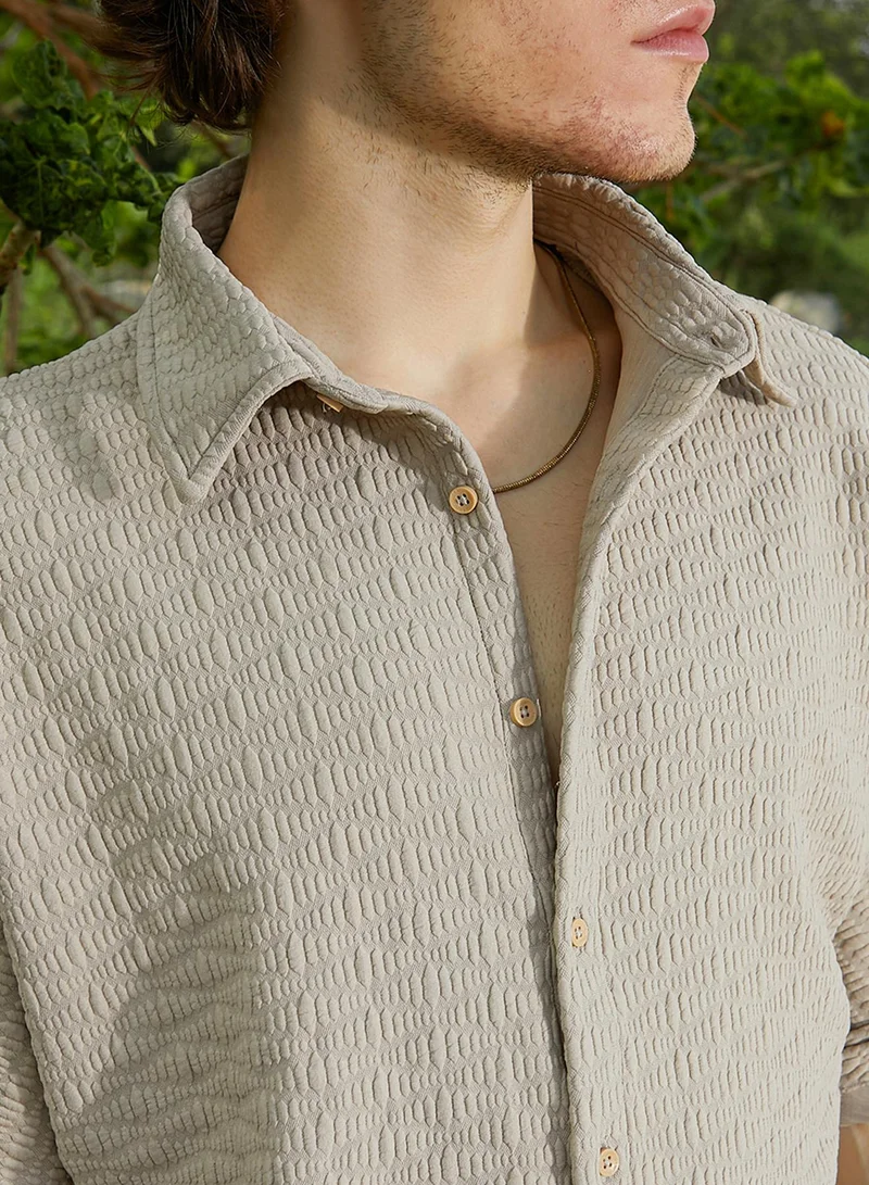 Campus Sutra Men's Hazelnut Beige Wavelength-Tactile Shirt