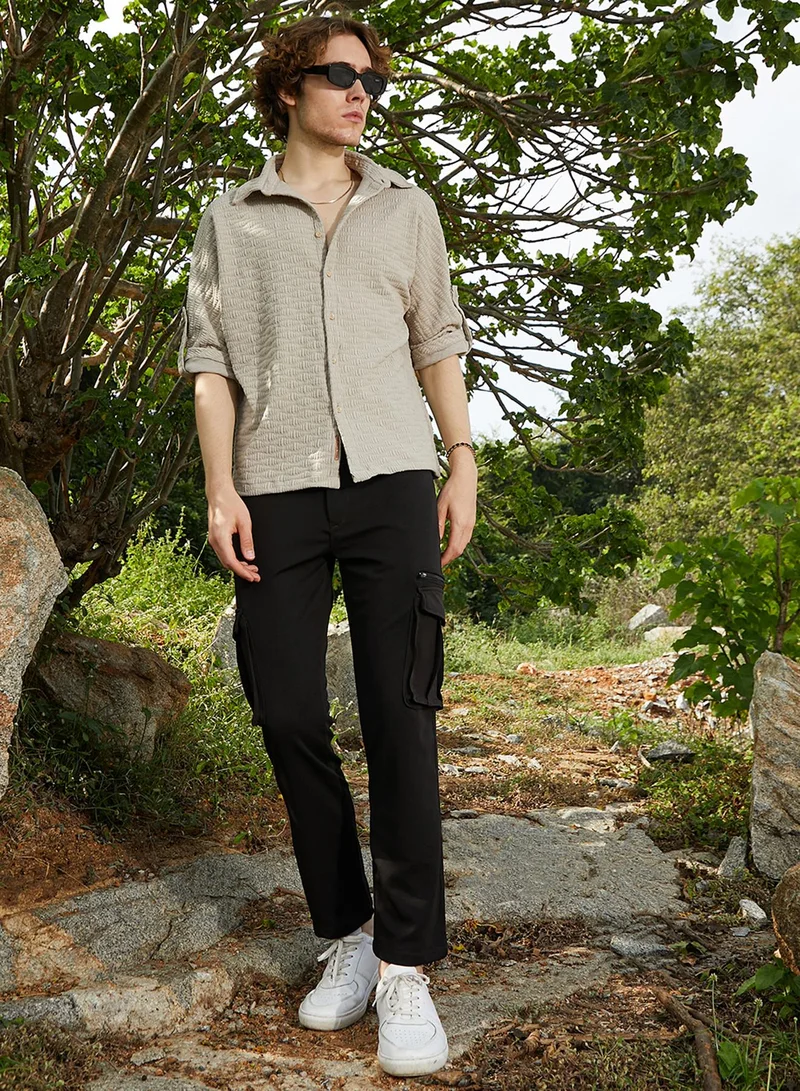 Campus Sutra Men's Hazelnut Beige Wavelength-Tactile Shirt