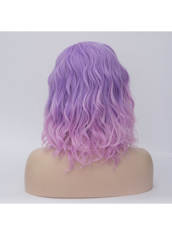 Cying Lin Short Bob Wavy Curly Wig Pink Ombre Wig For Women Cosplay Halloween Wigs Heat Resistant Bob Party Wig Include Wig Cap(Pink) - Image 1
