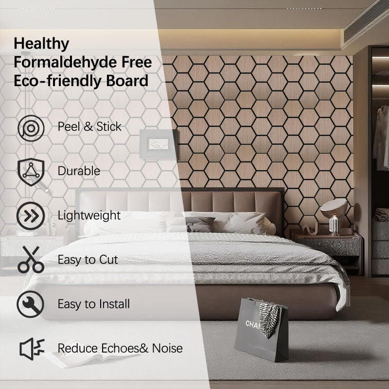 ARMURO Hexagon Acoustic Wall Panels, Self-Adhesive Sound Absorbing Wall Panel by ARMURO, 4 Pack Covers 19.27 Sq Ft, Peel and Stick Noise Reducing for Home Office Studio Bedroom Wall Decor - Image 4