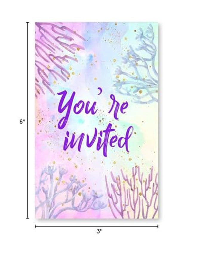 Soiceu Cute Under the Sea Mermaid Birthday Party Invitations with Envelopes Set of 20 Purple Pink Girl Birthday Party Invites - Image 4