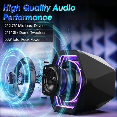 BESTISAN Computer Gaming Speakers, 50W Active Desktop Speakers with Infinity Mirror 3D Tunnel RGB (8 Modes), Bluetooth 5.3, AUX in, Headphone Out & Type-C Input, 3 EQ Modes, AC Powered for PC/Laptop/TV - Image 2