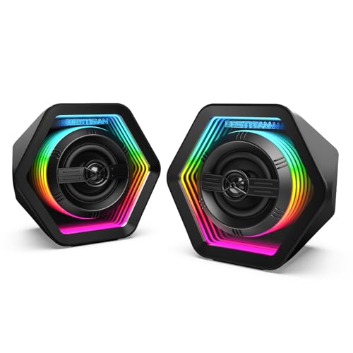 BESTISAN Computer Gaming Speakers, 50W Active Desktop Speakers with Infinity Mirror 3D Tunnel RGB (8 Modes), Bluetooth 5.3, AUX in, Headphone Out & Type-C Input, 3 EQ Modes, AC Powered for PC/Laptop/TV - Image 1