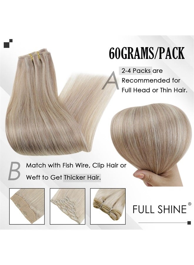 Full Shine Clip in Hair Extensions Highlight Blonde Human Hair Extensions Double Weft Ash Blonde And Platinum Blonde Invisible Clip in Extensions for Women Natural Ends 3Pcs 60G 20Inch - Image 4