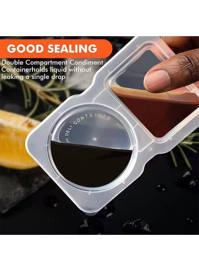 20 قطعة من حاويات الصلصة البلاستيكية ذات الحجرة المزدوجة  أكواب توابل محمولة يمكن التخلص منها لتتبيل السلطة ووجبات البنتو والوجبات الخارجية - Image 2