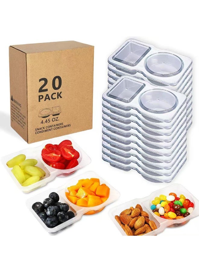 20 قطعة من حاويات الصلصة البلاستيكية ذات الحجرة المزدوجة  أكواب توابل محمولة يمكن التخلص منها لتتبيل السلطة ووجبات البنتو والوجبات الخارجية - Image 1