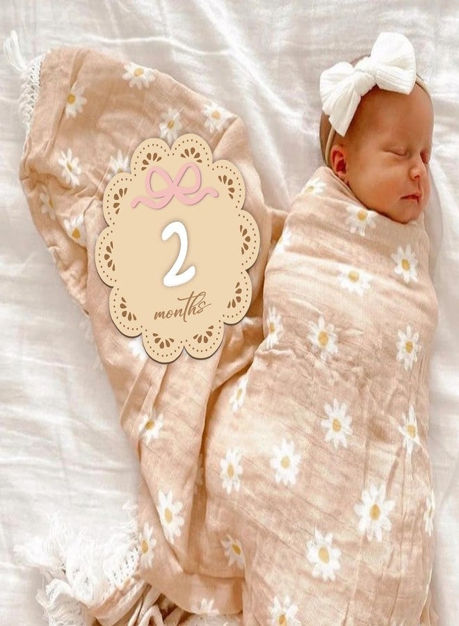eoscasely Monthly Baby Milestone Wooden Signs, Double-Sided Bow-Themed Baby Milestone Discs with Hello World & My First Holiday Designs -Cute Baby Announcement Sign & Photoshoot Props for Boys and Girls (Daisy) - Image 5