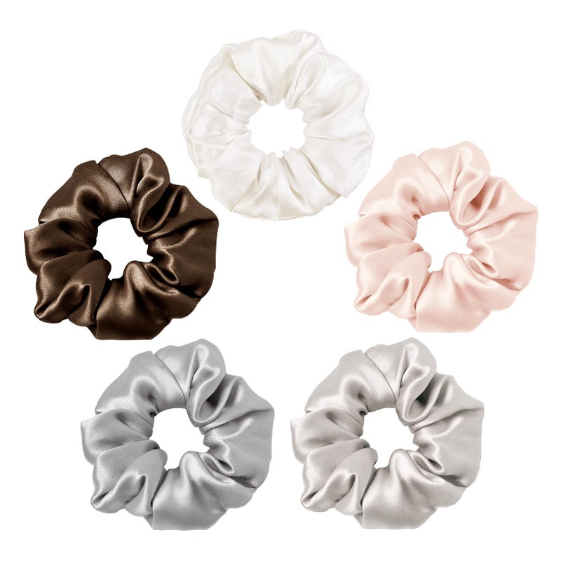 LILYSILK Silk Scrunchies for Frizz & Breakage Prevention - Mulberry Silk Ponytail Holders, Elastic Hair Ties, 5Pcs, Random Color - Image 1
