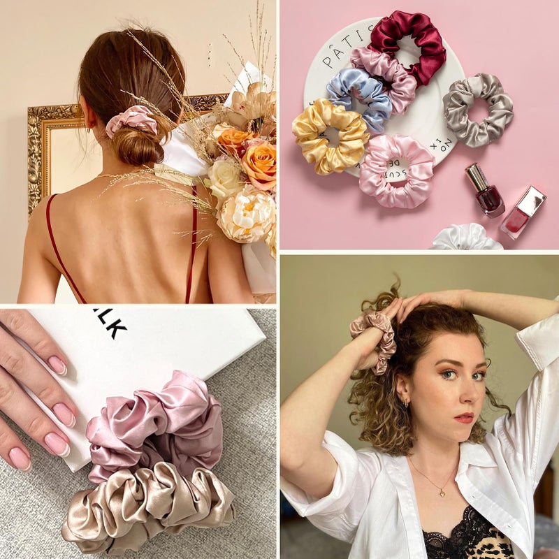 LILYSILK Silk Scrunchies for Frizz & Breakage Prevention - Mulberry Silk Ponytail Holders, Elastic Hair Ties, 5Pcs, Random Color - Image 5