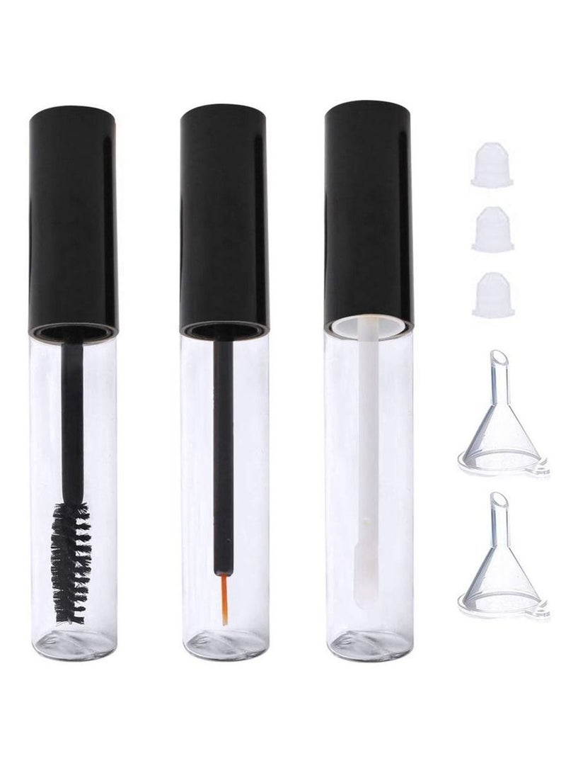 SYOSI 10 ml Empty Mascara Tube, 3 Pcs Eyeliner Tube and Lip Gloss Tubes, Black Eyelash Cream Container Bottle with Funnels Transfer Pipettes - Image 1