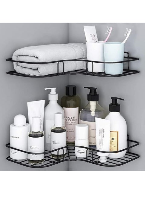 رف حمام معلق، رف حائط معدني لاصق، رف تخزين زاوية، حامل شامبو للمطبخ والحمام وغرف الأطفال، ستانلس ستيل، أسود