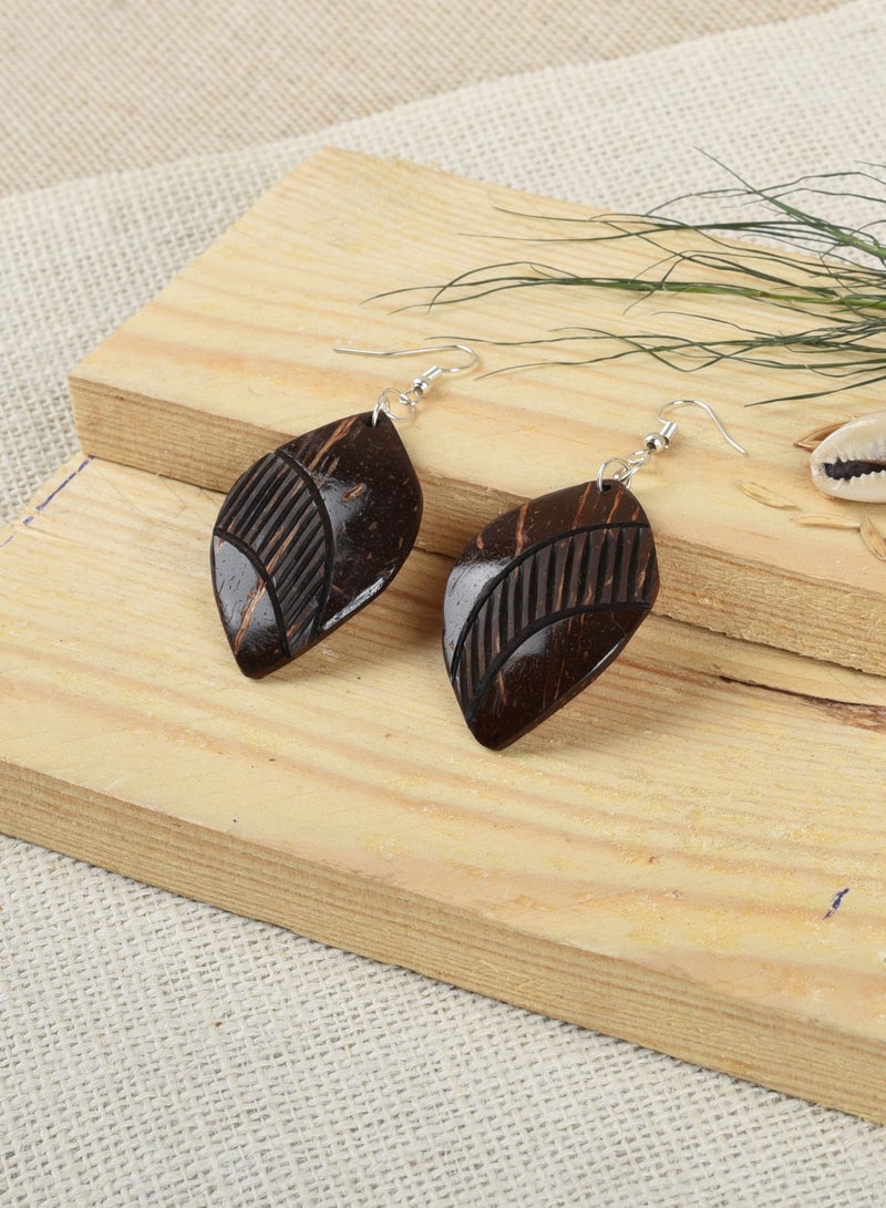 N & H N&H Eco-friendly Handmade Jewellery 4 Pairs Coconut Wooden Earrings Lightweight Hoopwire Earrings Bohemian Pendant Dangle Earrings Set - Image 4