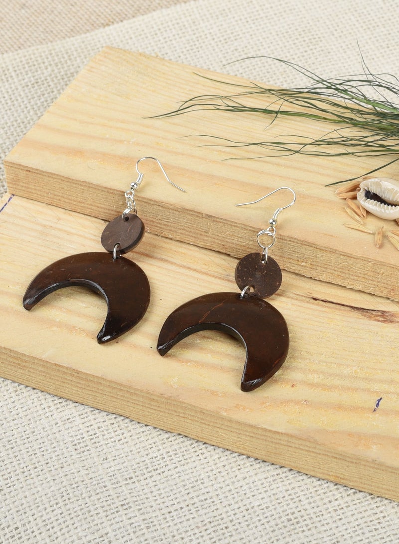 N & H N&H Eco-friendly Handmade Jewellery 4 Pairs Coconut Wooden Earrings Lightweight Hoopwire Earrings Bohemian Pendant Dangle Earrings Set - Image 2