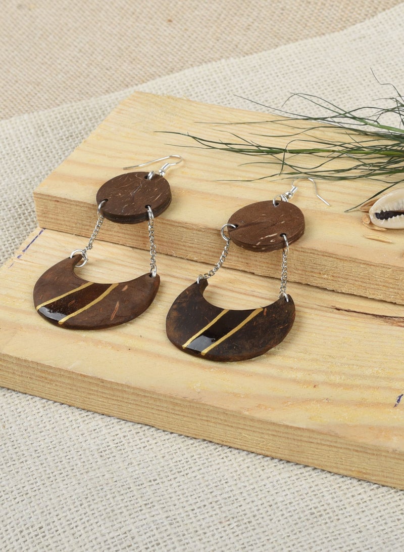 N & H N&H Eco-friendly Handmade Jewellery 4 Pairs Coconut Wooden Earrings Lightweight Hoopwire Earrings Bohemian Pendant Dangle Earrings Set - Image 3