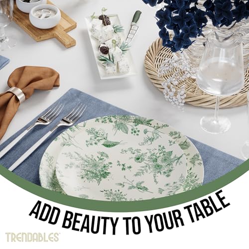 Trendables 80 Piece Plastic Disposable Plates Set For 40 Guests I 40 X 8 Inch Dessert Plates & 40 X 10 Inch Wedding Party Plates | Ivory & Green Verdure Design - Image 5