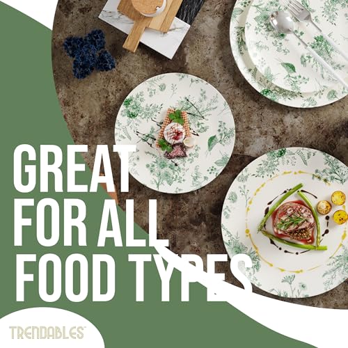 Trendables 80 Piece Plastic Disposable Plates Set For 40 Guests I 40 X 8 Inch Dessert Plates & 40 X 10 Inch Wedding Party Plates | Ivory & Green Verdure Design - Image 3