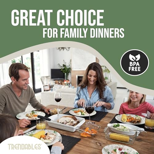 Trendables 80 Piece Plastic Disposable Plates Set For 40 Guests I 40 X 8 Inch Dessert Plates & 40 X 10 Inch Wedding Party Plates | Ivory & Green Verdure Design - Image 4