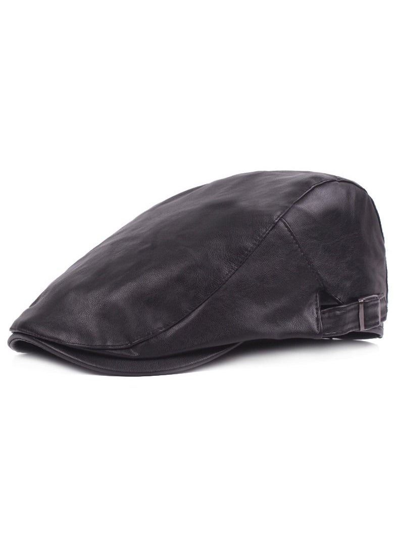 Loquat - Leather Beret Winter Leather Warm Leather Hat Black - Image 1