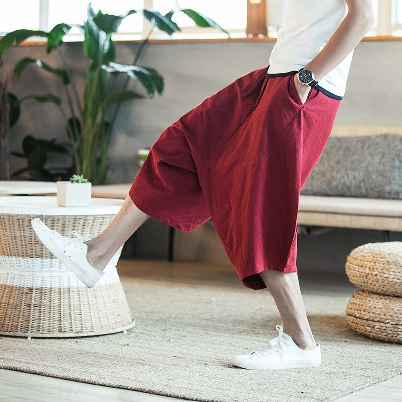 2018 Summer Chinese Style Cotton Blend Low-Grade Squib Pants Big Leg Pants - Image 5