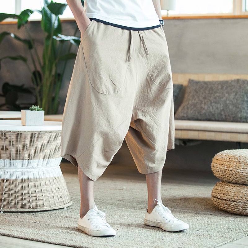 2018 Summer Chinese Style Cotton Blend Low-Grade Squib Pants Big Leg Pants - Image 1