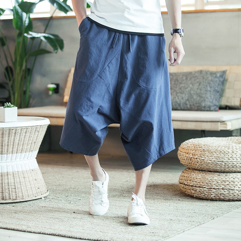 2018 Summer Chinese Style Cotton Blend Low-Grade Squib Pants Big Leg Pants - Image 4
