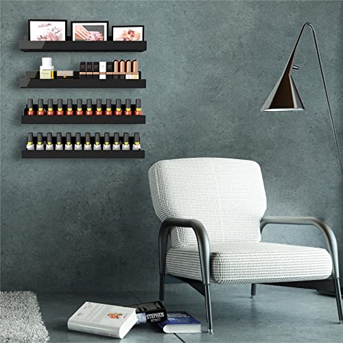 RORKIM 4 Pack 15 Inch Black Acrylic Shelves Black Kids Floating Bookshelf for Kids Room Modern Nail Polish Rack Sunglasses Essential Oil Picture Ledge Display Toy Storage Wall Shelf - Image 3