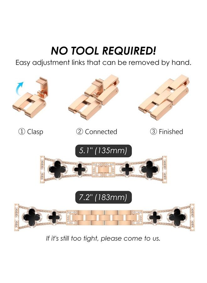 20mm Bling Band Compatible for Galaxy Watch 6 Classic 43mm/47mm Galaxy Watch 5 Pro 45mm, Watch 6/5/4 40mm/44mm, Watch 4 Classic 42mm/46mm, Cute Luxury Adjustable Women Bracelet Strap, Rose Gold/Black