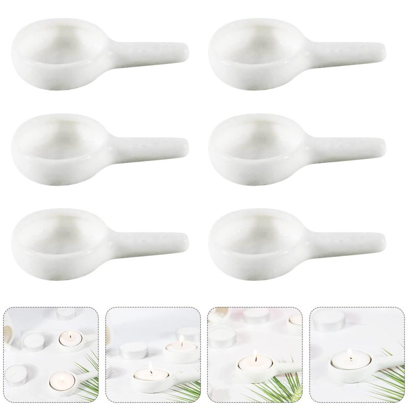White Ceramic Tealight Candle Spoon Holder Set Of 10 Heat Resistant Wax Melting Tray For Home Decor - Image 5