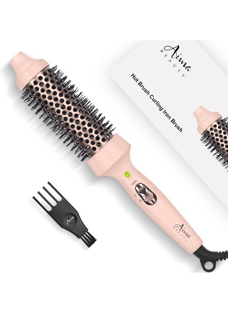 Aima Beauty Aima Beauty Hair Curling Iron Brush 1540mm Hot Round Brush Create Smooth  Shiny Loose Curls Fast Heating Thermal Brush Dual Voltage 60Mins Auto Shut Off Pink 