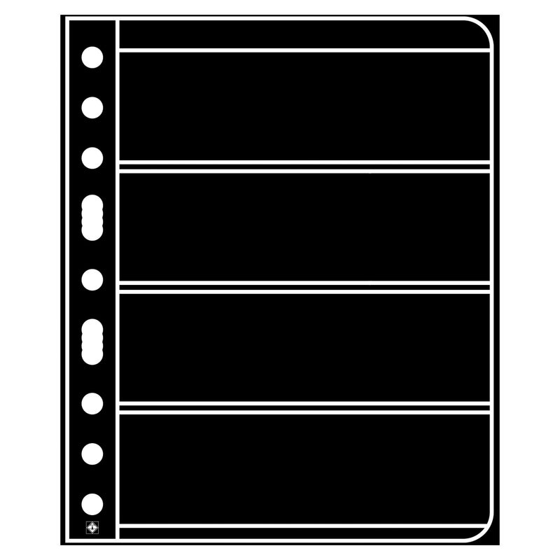 LIGHTHOUSE- VARIO Stamp Pages for Stamp Albums, Black 9-Hole Binder Pages with 4 Pockets for Stamp Collection - Pack of 5 - Image 1