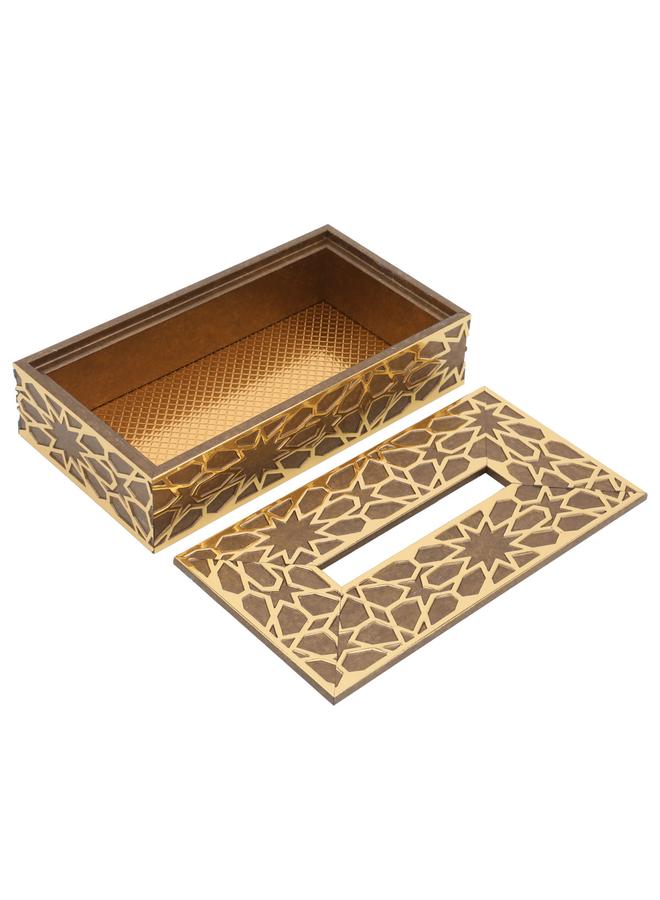 DIAMOND GLOW Wood Tissue Box 23.5 X 12.5 X 6 Cm Brown Gold  - Image 2