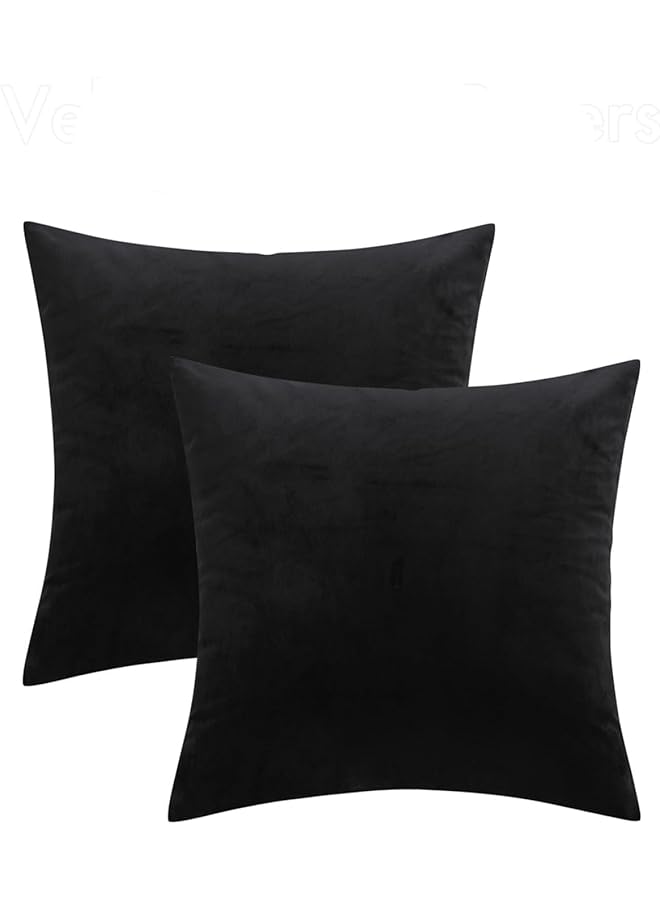 The Bros Velvet Soft Solid Decorative Square Throw Pillow Covers Set, Cushion Cases Pillowcases for Home, Sofa Bedroom Car 18 x 18 Inch 45 x 45 Cm, 2 Black - Image 1
