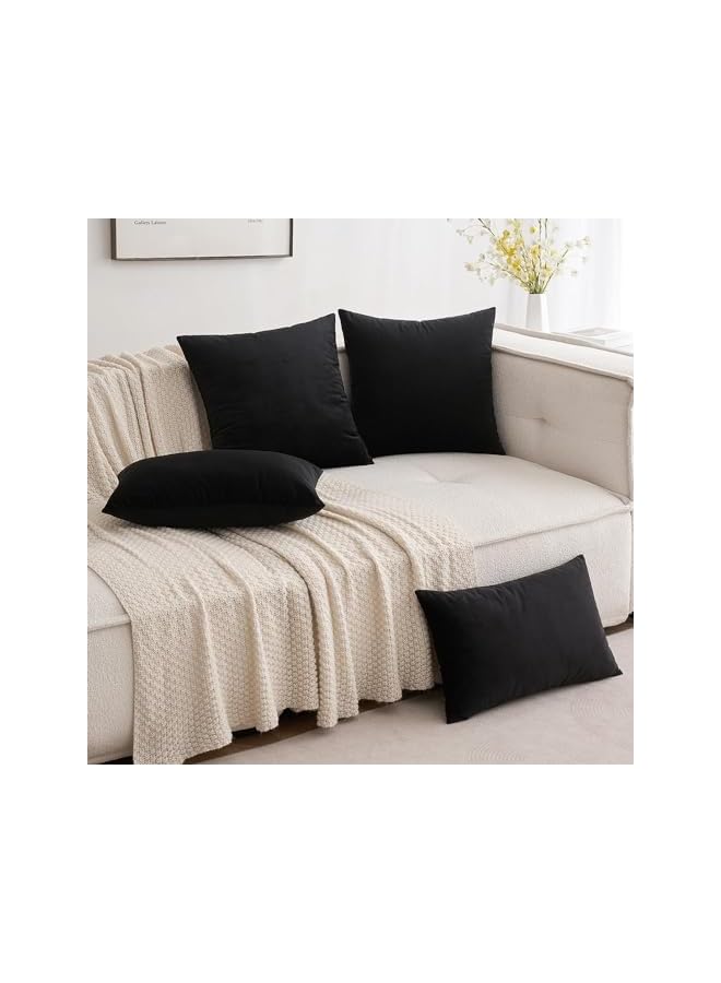 The Bros Velvet Soft Solid Decorative Square Throw Pillow Covers Set, Cushion Cases Pillowcases for Home, Sofa Bedroom Car 18 x 18 Inch 45 x 45 Cm, 2 Black - Image 3