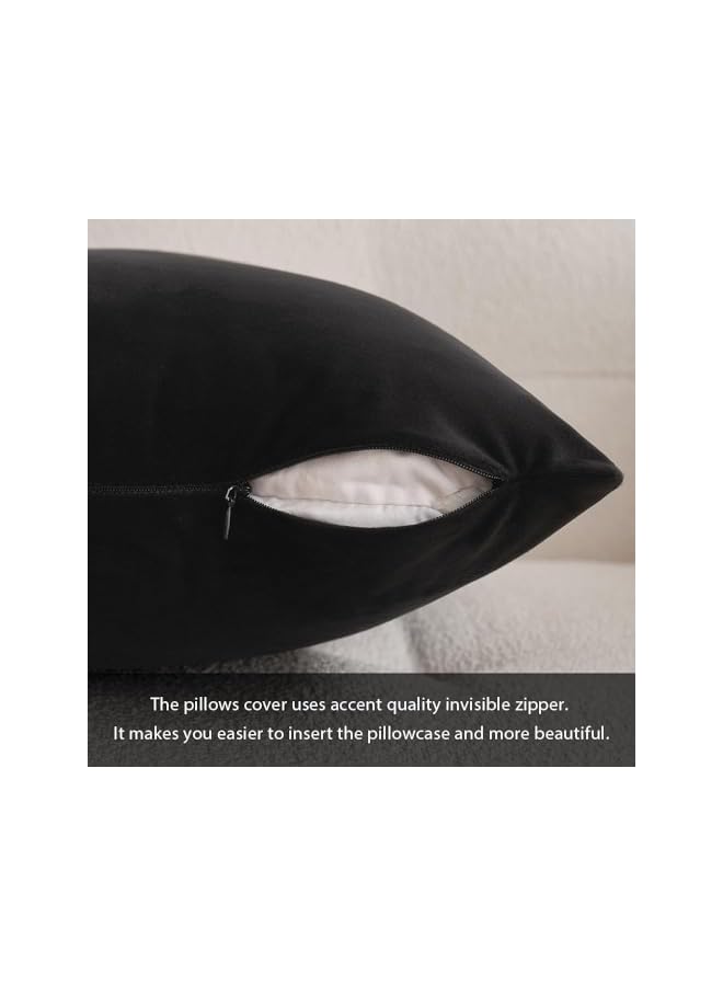 The Bros Velvet Soft Solid Decorative Square Throw Pillow Covers Set, Cushion Cases Pillowcases for Home, Sofa Bedroom Car 18 x 18 Inch 45 x 45 Cm, 2 Black - Image 4