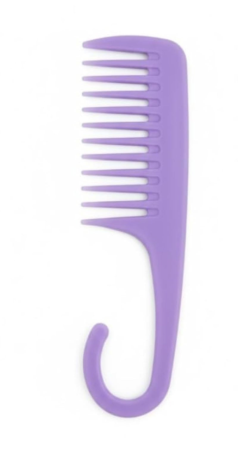 Purple Plastic Hair Comb with Curved Handle - Easy to Hang - Wide Tooth Comb for Wet and Dry Hair - Image 2