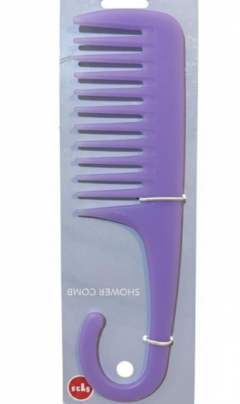 Purple Plastic Hair Comb with Curved Handle - Easy to Hang - Wide Tooth Comb for Wet and Dry Hair - Image 1